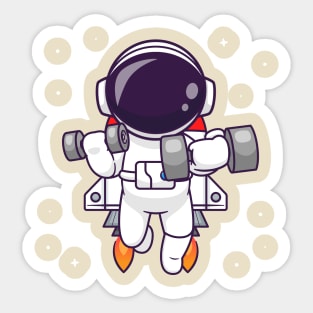 Cute Astronaut Lifting Dumbbell With Rocket Cartoon Sticker